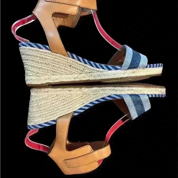 Coach Helen Blue Striped Wedge Sandal size 9 - Picture 1 of 7